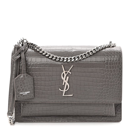 Saint Laurent Calfskin Crocodile Embossed Medium Monogram Sunset Fog 1 of 10