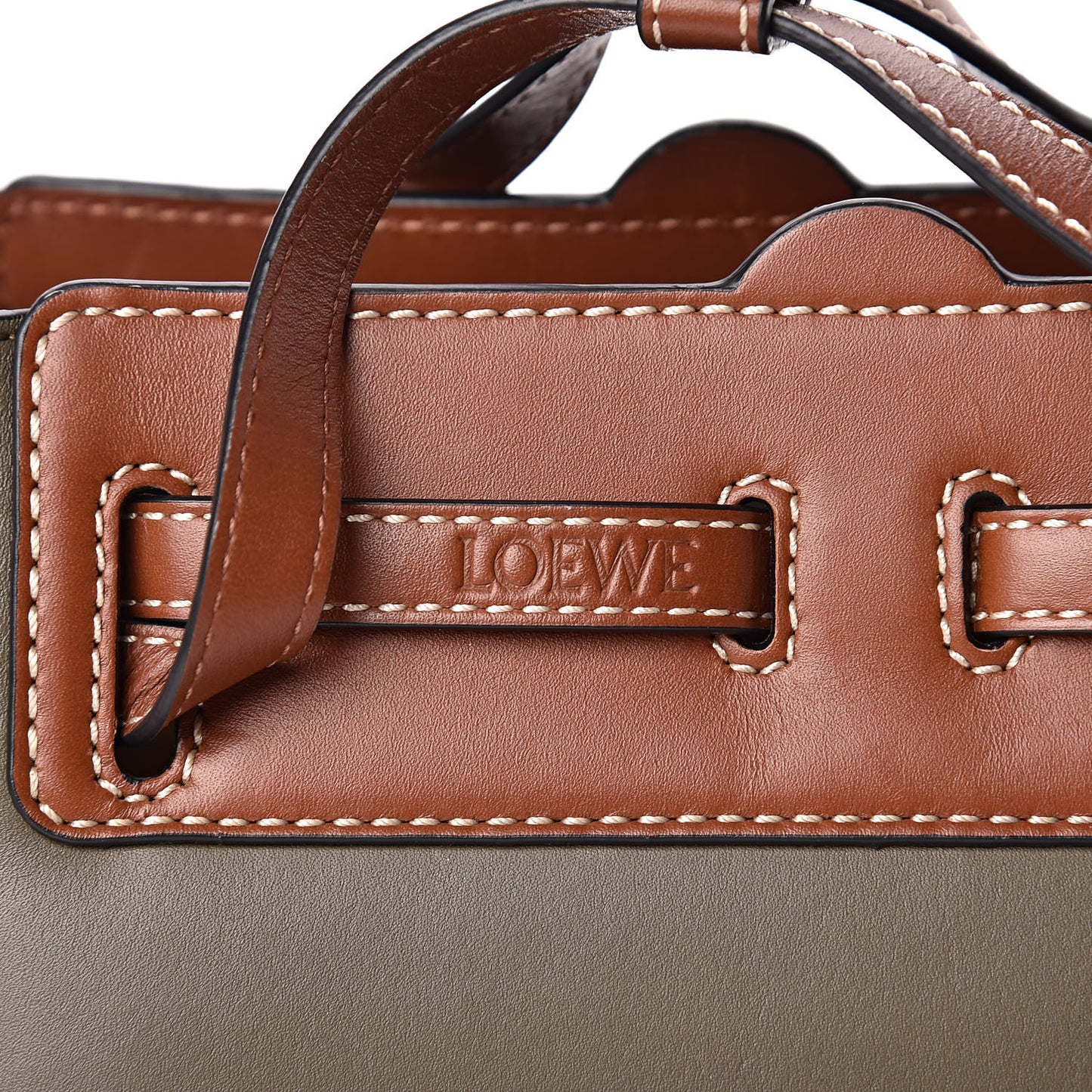 Calfskin Linen Mini Lazo Tote Khaki Green