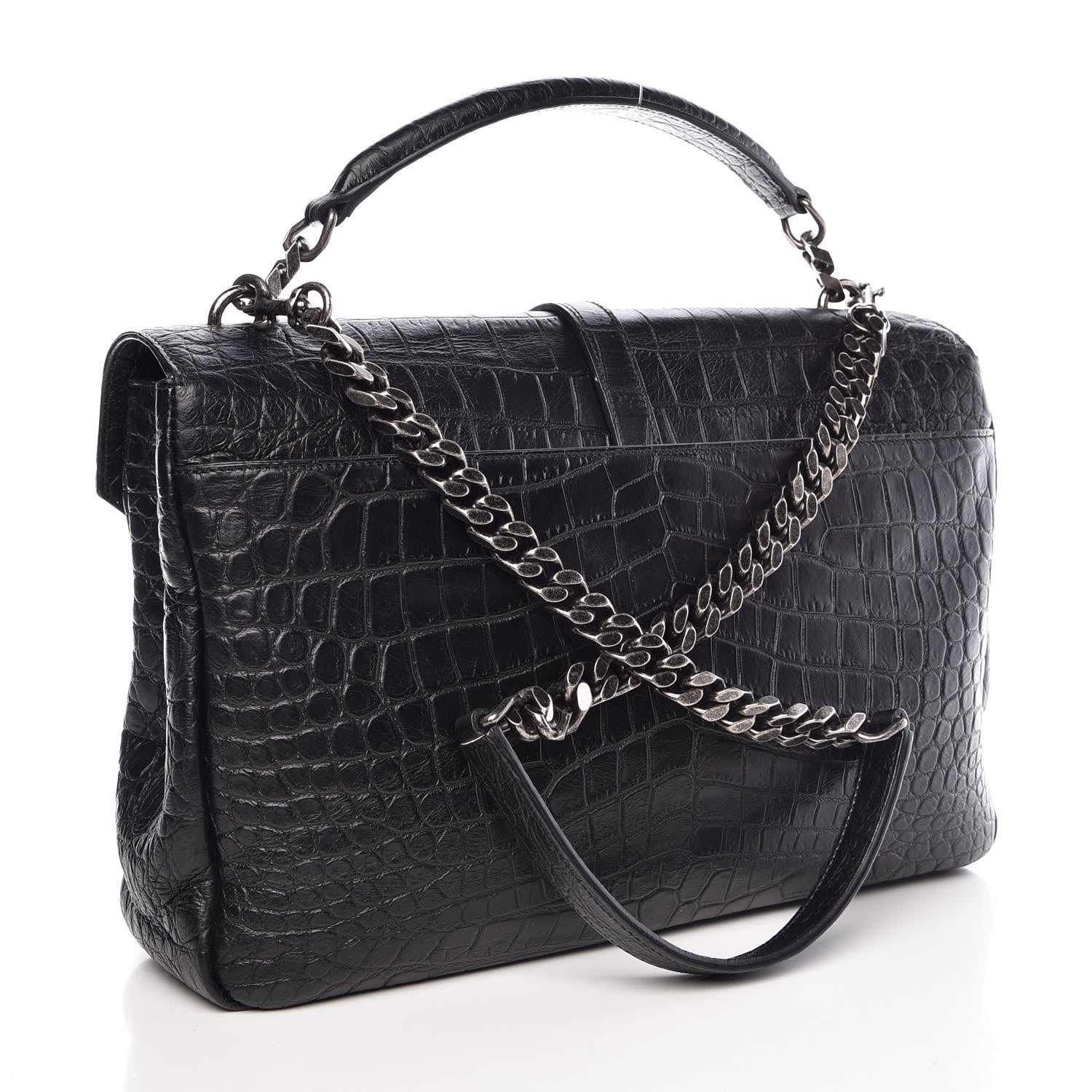 Saint Laurent Calfskin Crocodile Embossed Monogram Large College Satchel Black 3 of 7