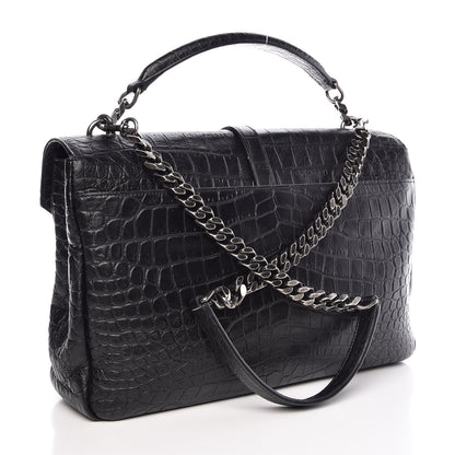 Saint Laurent Calfskin Crocodile Embossed Monogram Large College Satchel Black 3 of 7