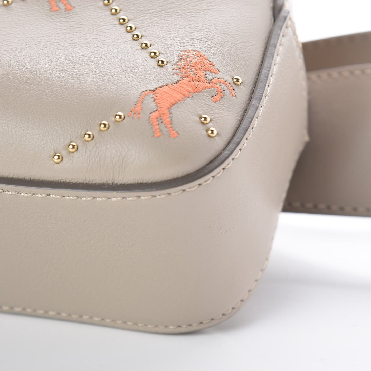Smooth Calfskin Little Horses Embroidered Signature Belt Bag Pastel Grey