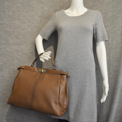 Fendi Goatskin Zucca Large Peekaboo Iconic Satchel Brown 2 of 10