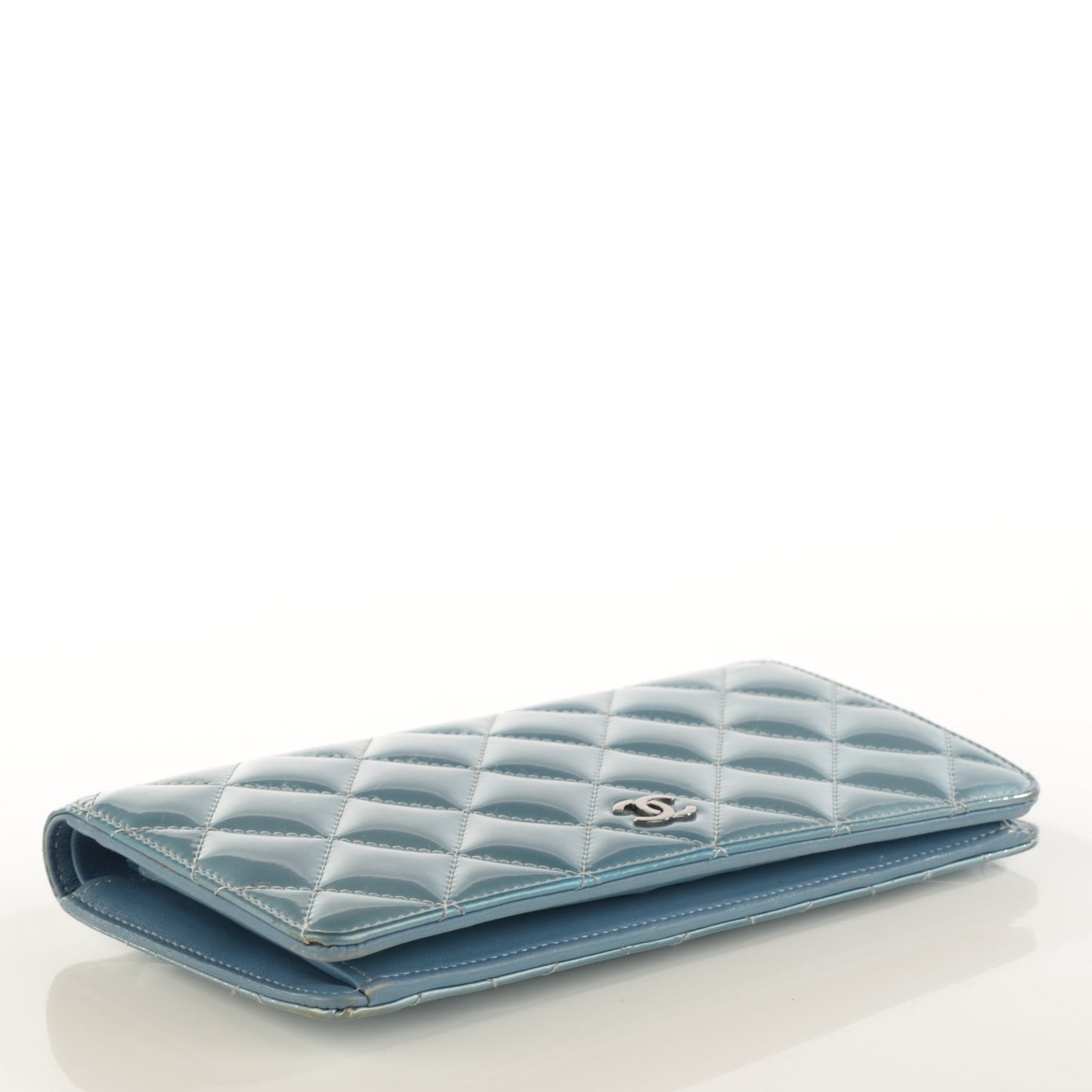 Patent Calfskin Quilted Yen Wallet Blue