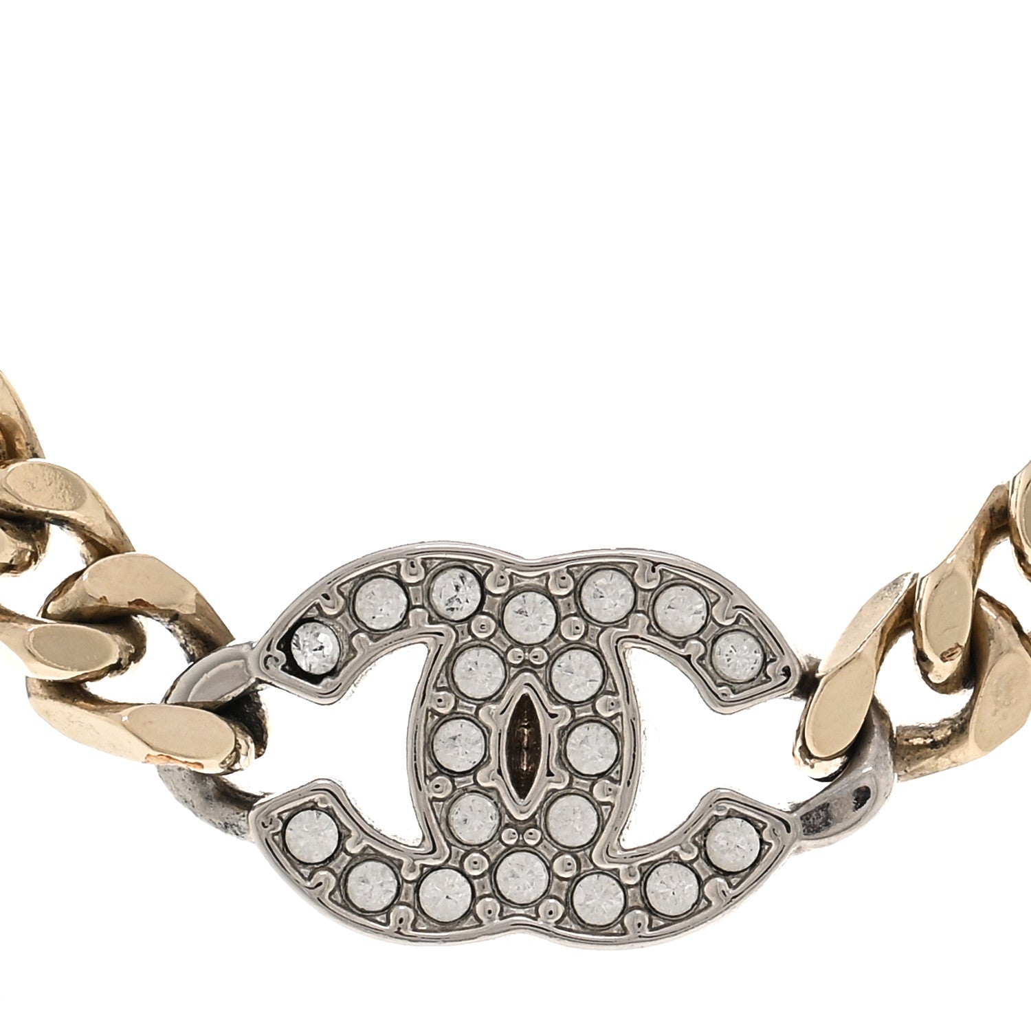 Chanel Crystal Chain CC Link Choker Gold Silver 4 of 6