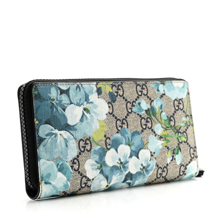 Gucci GG Supreme Monogram Blooms Zip Around Wallet Blue 3 of 9
