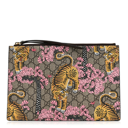 Gucci GG Supreme Monogram Bengal Zip Pouch Beige New Acero Crop Pink 1 of 11