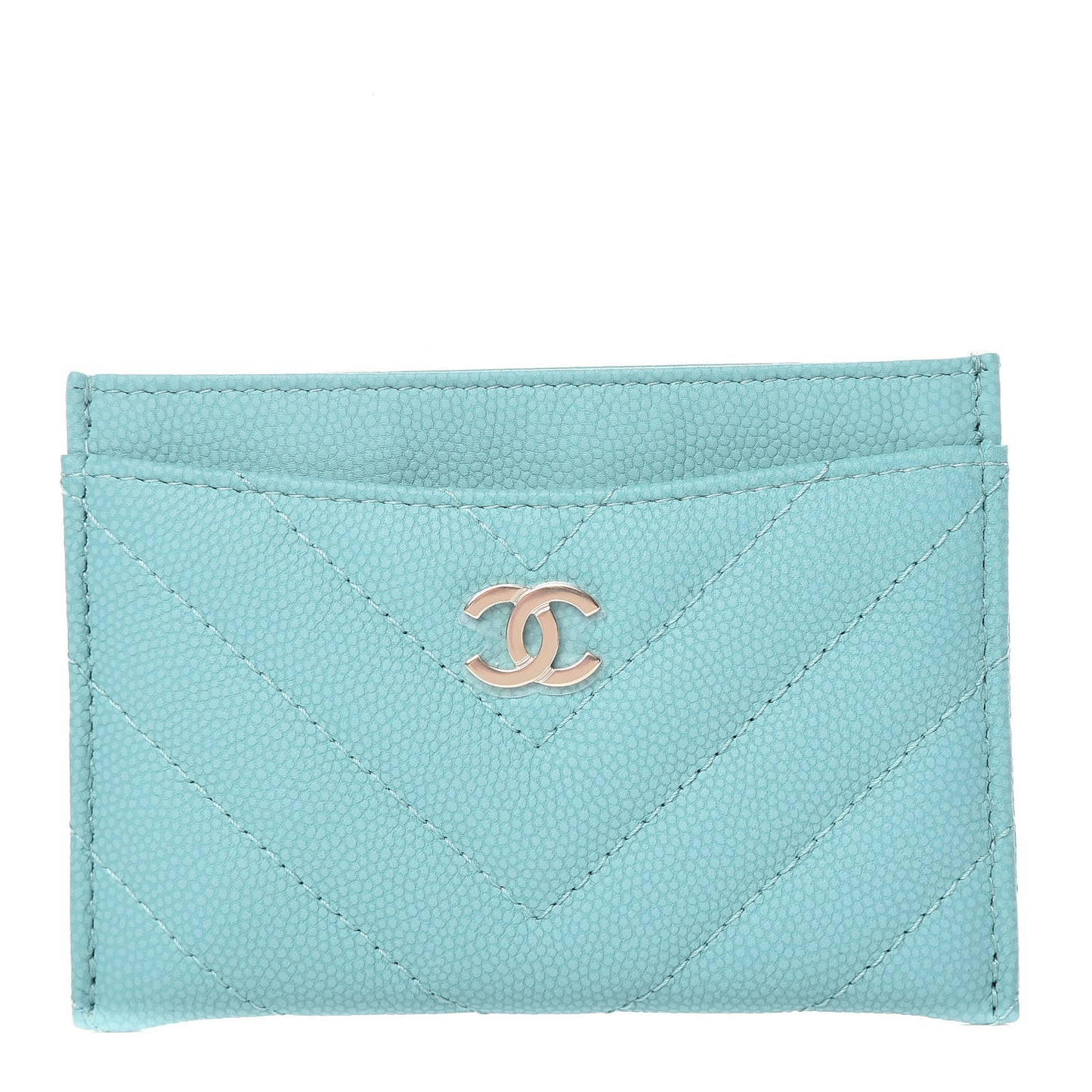 Iridescent Caviar Chevron Quilted Card Holder Turquoise