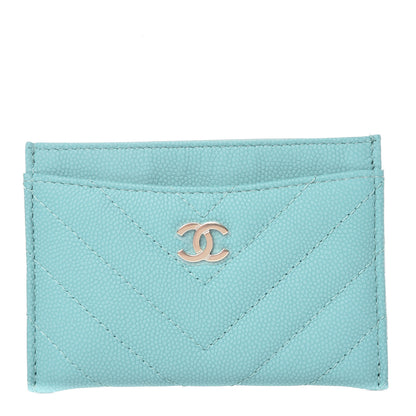 Chanel Iridescent Caviar Chevron Quilted Card Holder Turquoise 1 of 9