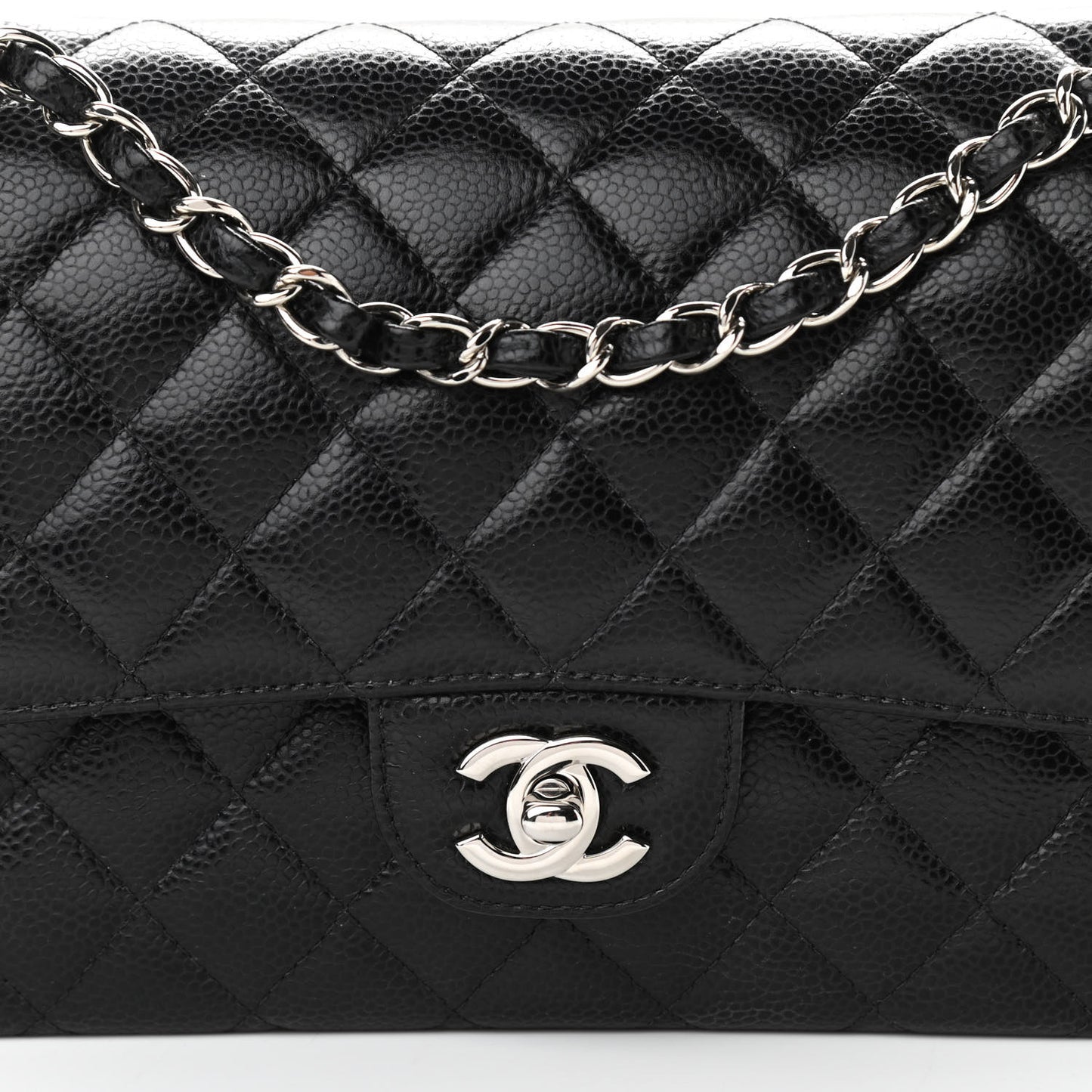 Caviar Quilted Medium Double Flap Black