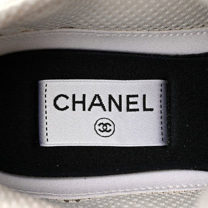 Chanel Fabric Laminated Calfskin Stretch CC Womens Sneakers 38 White Gold Silver 8 of 10