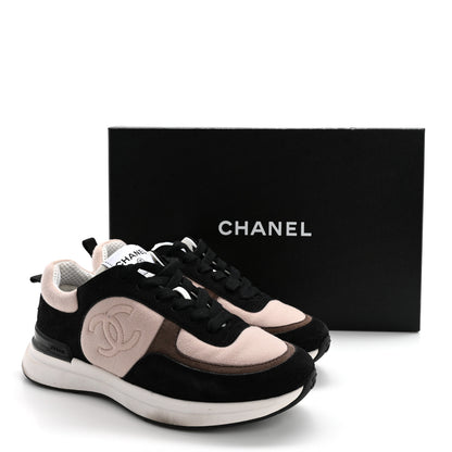 Chanel Suede Calfskin Fabric CC Sneakers 36 Dark Grey Light Pink 10 of 10