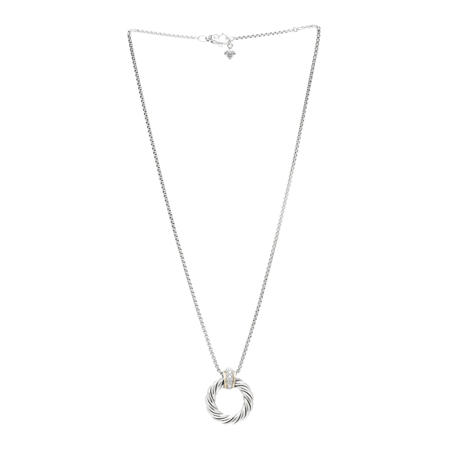 Sterling Silver 18K Yellow Gold Diamond Small Cable Classics Pendant Necklace
