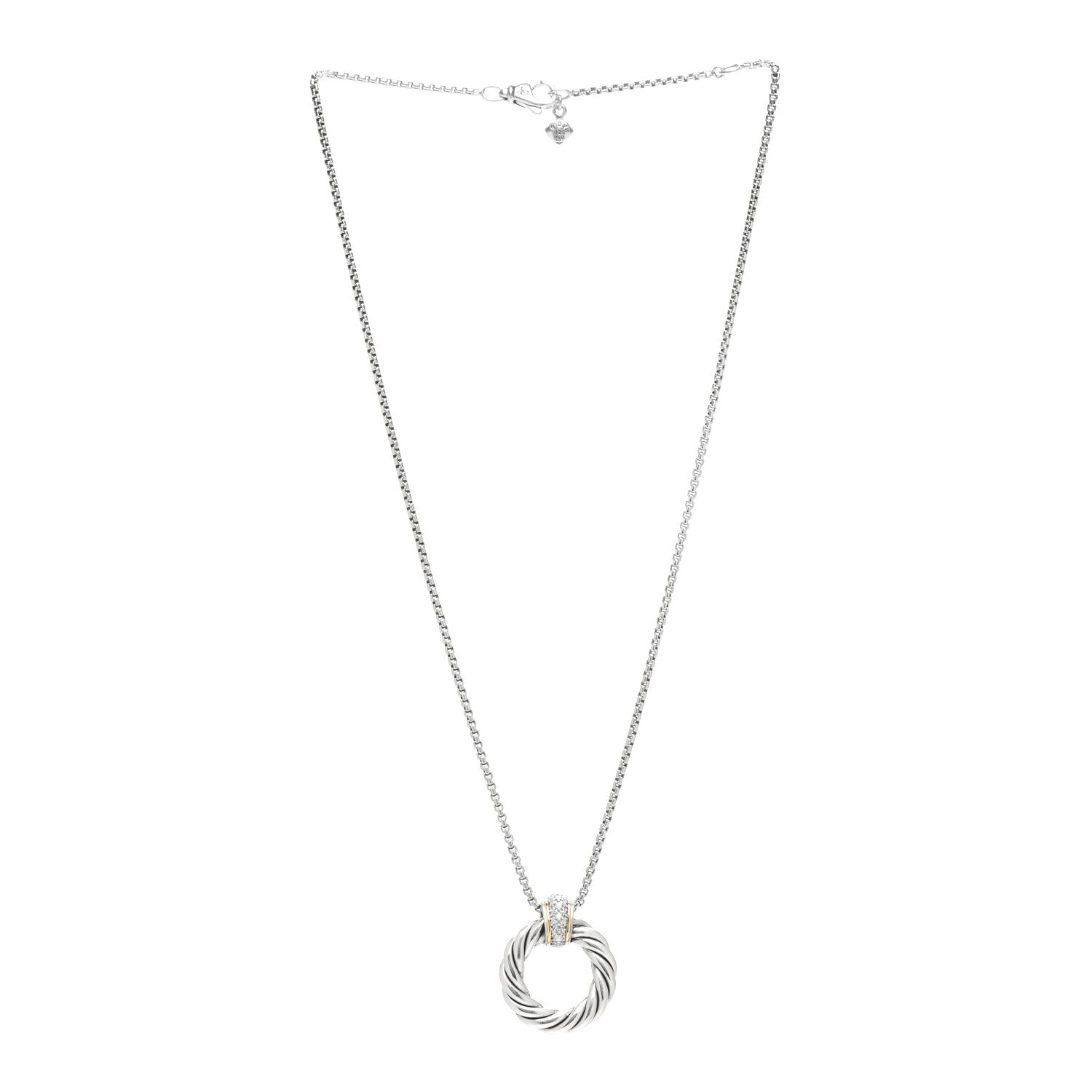 David Yurman Sterling Silver 18K Yellow Gold Diamond Small Cable Classics Pendant Necklace 3 of 4