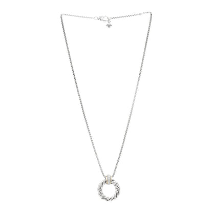 David Yurman Sterling Silver 18K Yellow Gold Diamond Small Cable Classics Pendant Necklace 3 of 4
