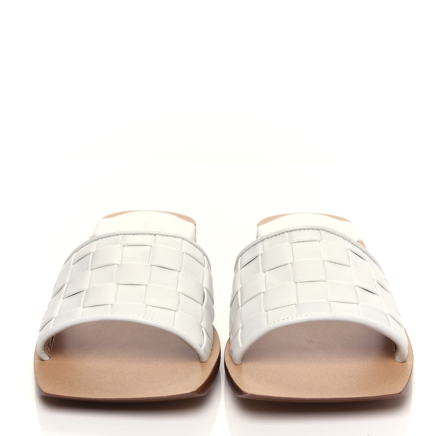 Nappa Intrecciato Squared Toe Flat Sandals 37.5 White