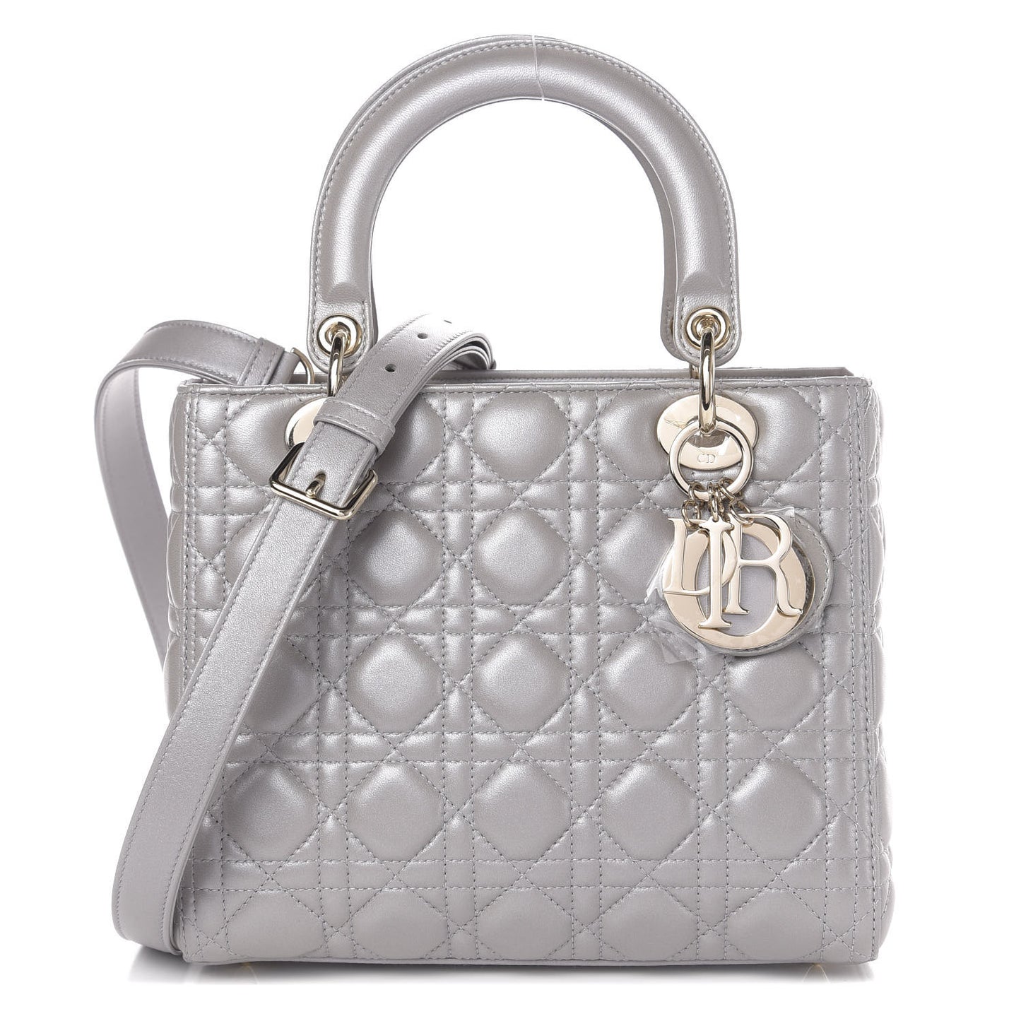 Pearly Lambskin Cannage Medium Lady Dior Grey