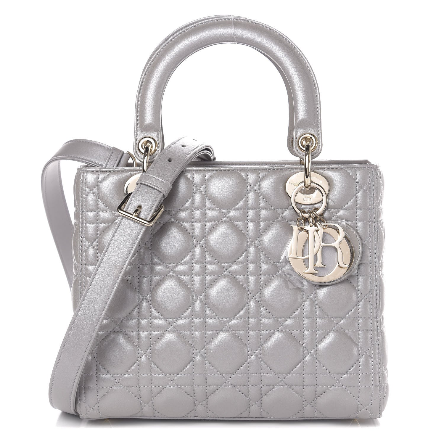 Christian Dior Pearly Lambskin Cannage Medium Lady Dior Grey 1 of 18