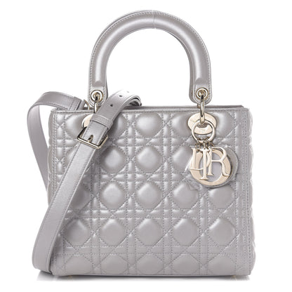Christian Dior Pearly Lambskin Cannage Medium Lady Dior Grey 1 of 18