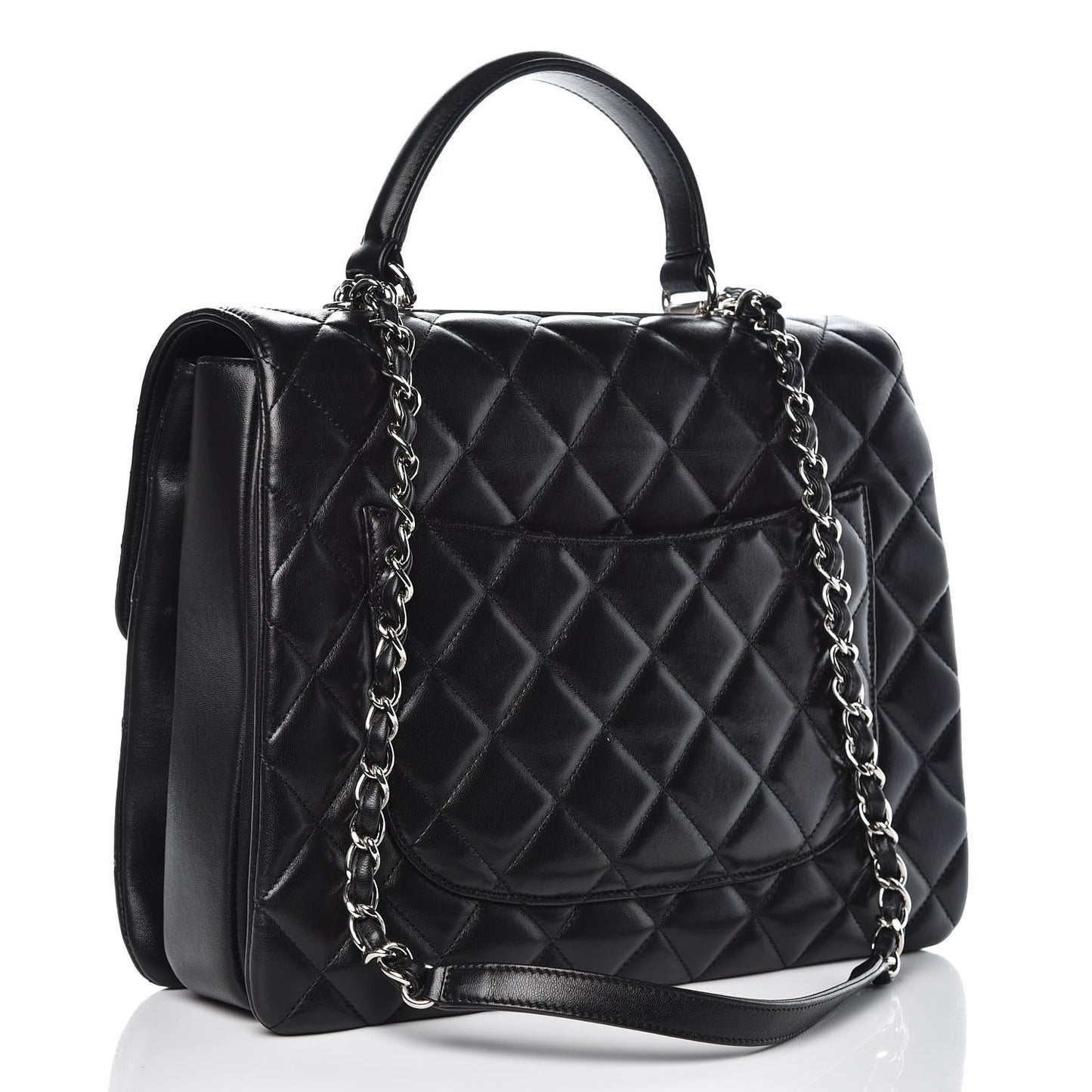 Lambskin Quilted Large Trendy CC Dual Handle Flap Bag Black