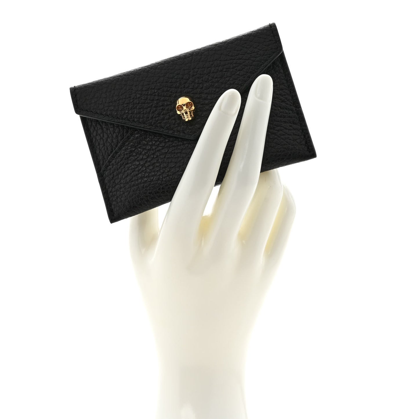 Calfskin Skull Envelope Card Holder Black