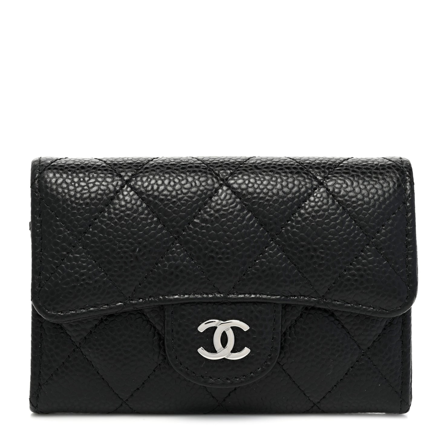 Caviar Quilted Flap Card Holder Wallet Black