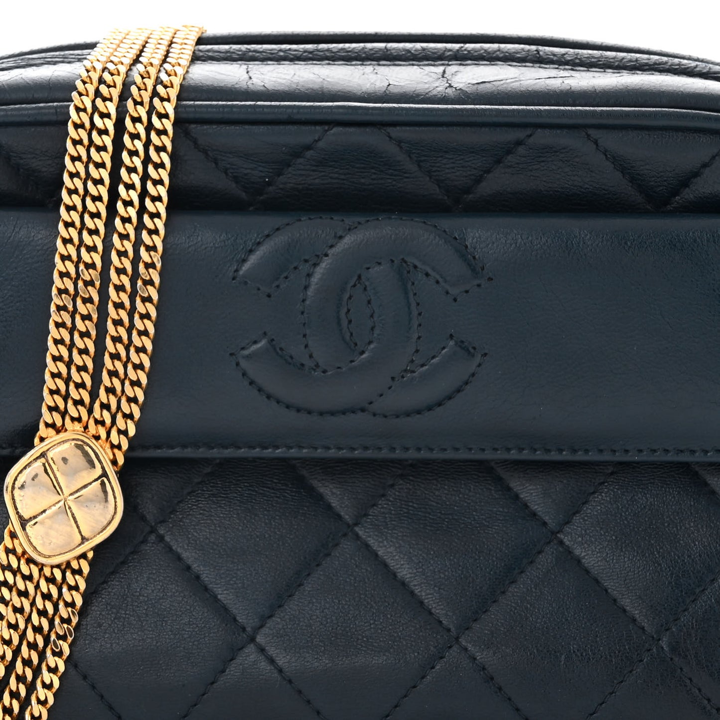 Lambskin Quilted Tassel Flap Camera Case Navy
