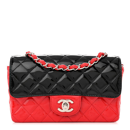 Chanel Patent Calfskin Quilted Bi-Color Mini Rectangular Flap Red Black 1 of 11