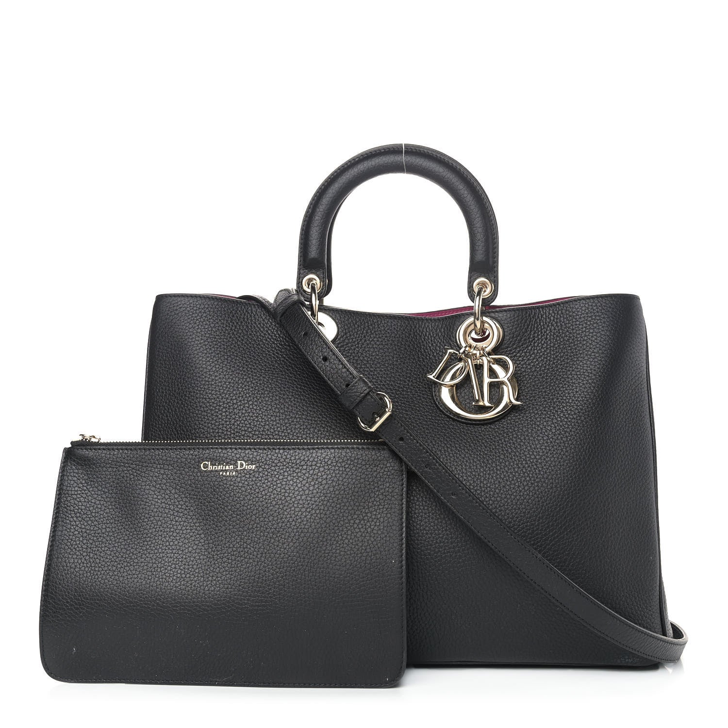 Christian Dior Bullcalf Large Diorissimo Tote Black Rose Indien 1 of 10