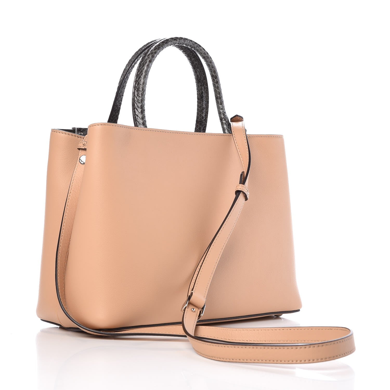 Fendi Vitello Dolce Elaphe Petite 2Jours Tote Beige 2 of 9