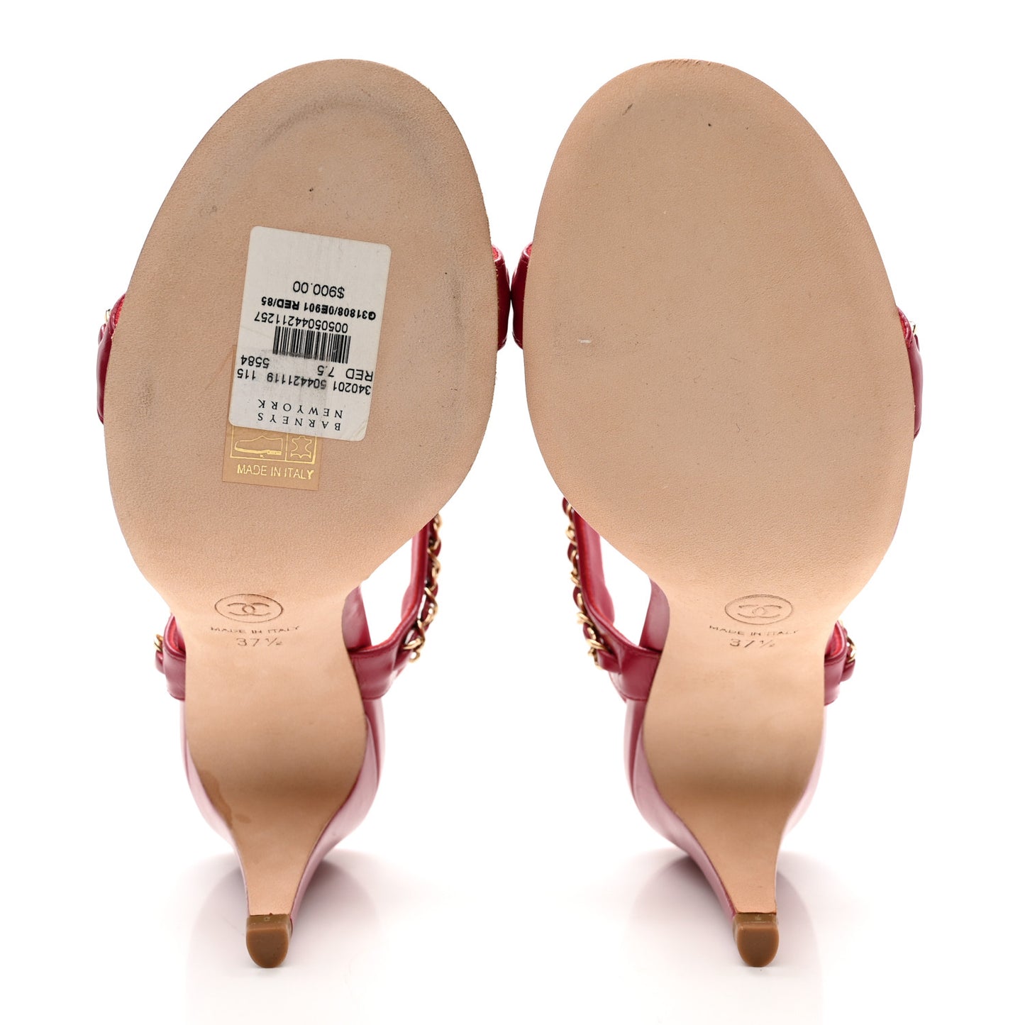 Crumpled Calfskin Quilted Chain Strap Sandals 37.5 Red