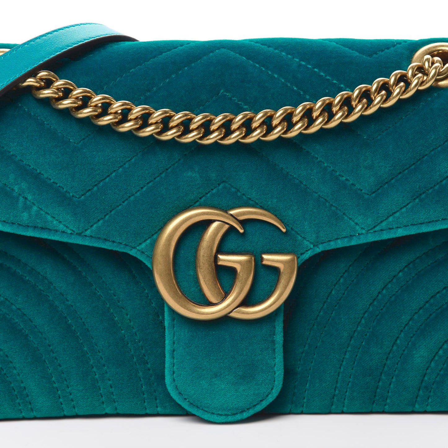 Velvet Matelasse Small GG Marmont Shoulder Bag Pavone Cyan