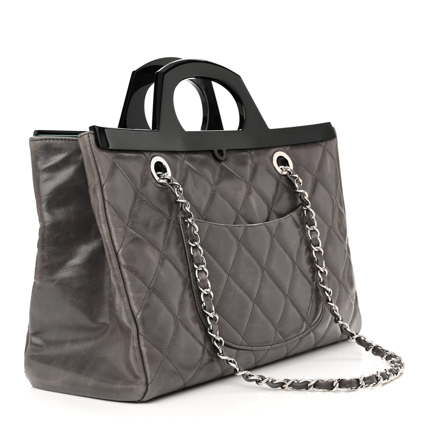 Glazed Calfskin Quilted Small CC Delivery Tote Grey