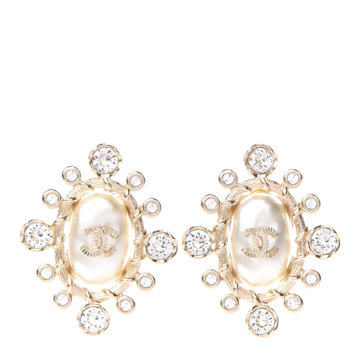 Crystal Pearl CC Round Earrings Gold