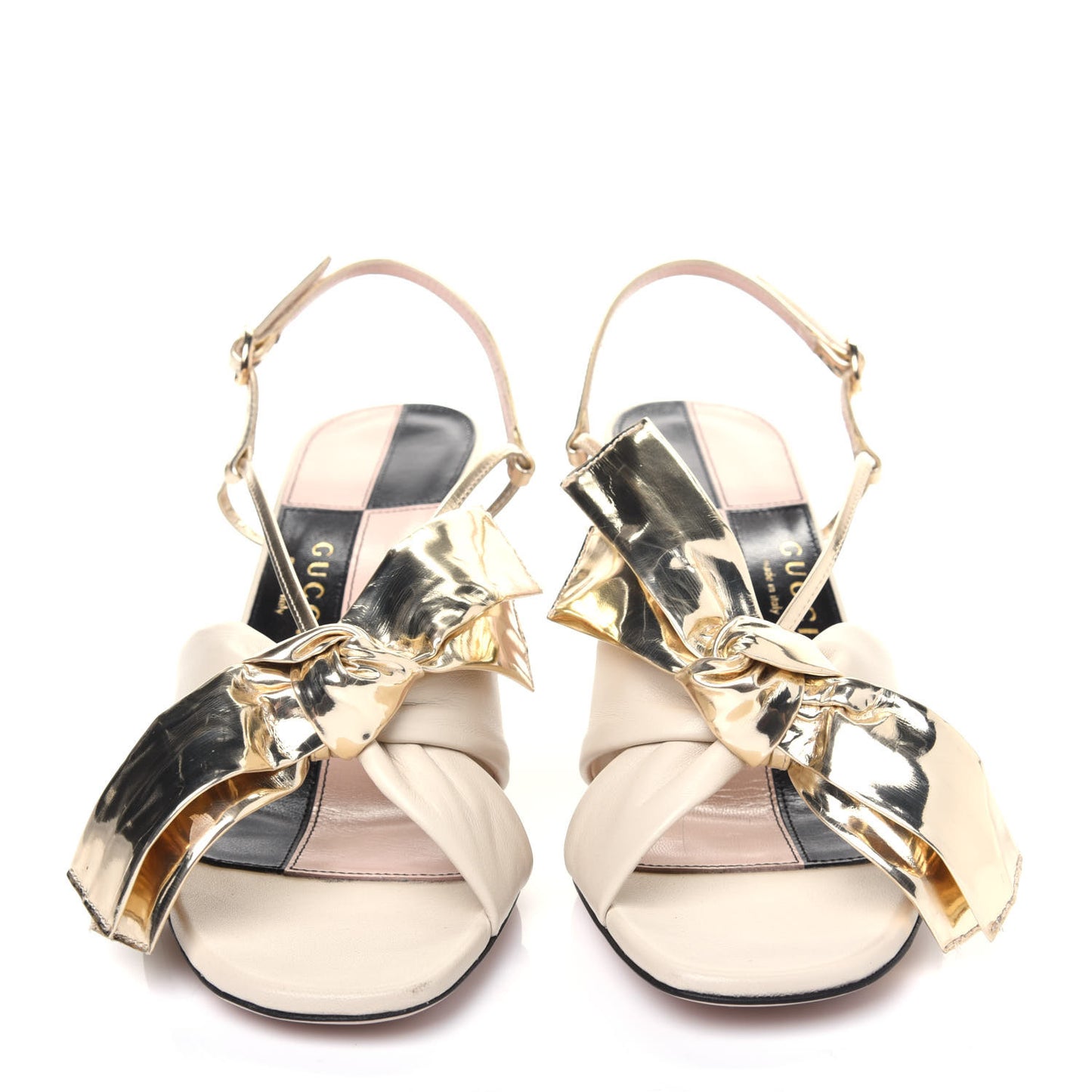 Nappa Metallic Bow Daphne Mid Heel Sandals 37.5 Vintage White Platino