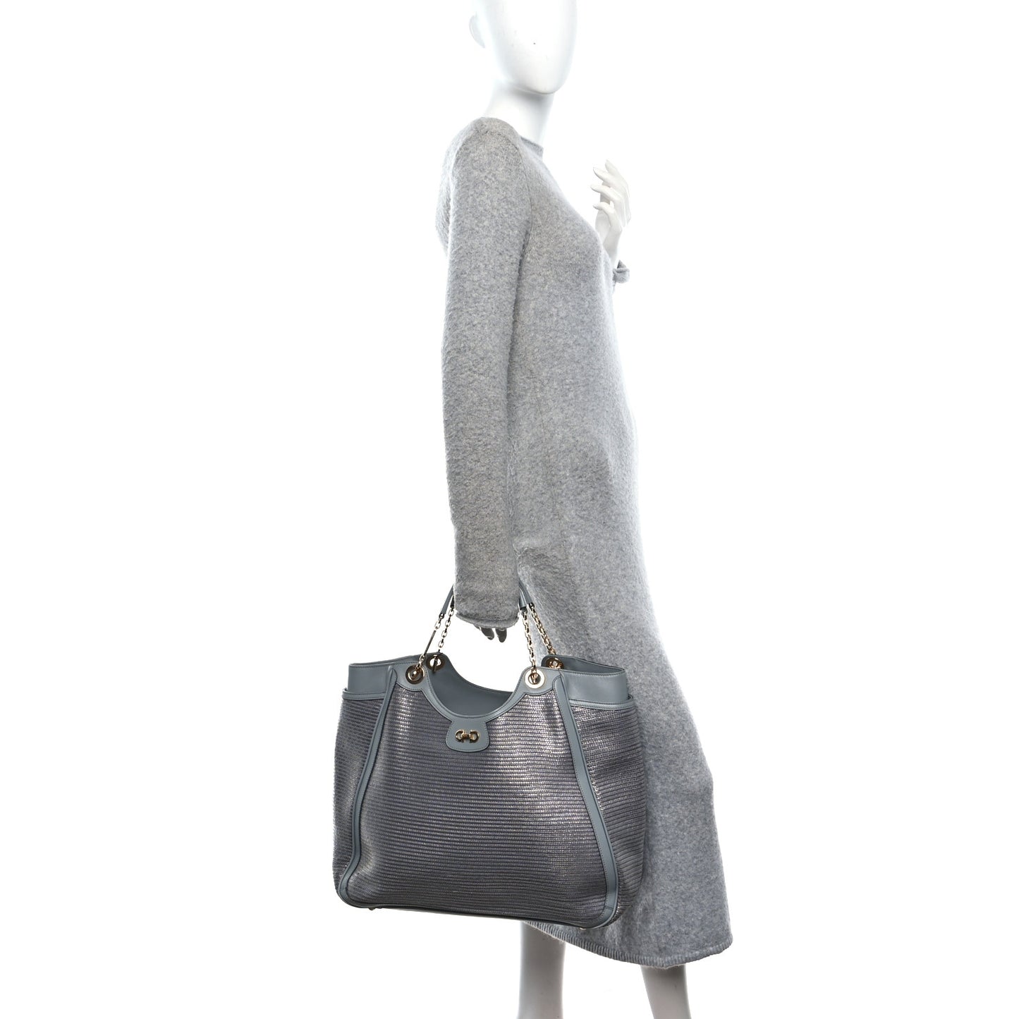 Calfskin Raffia Betulla Tote Grey