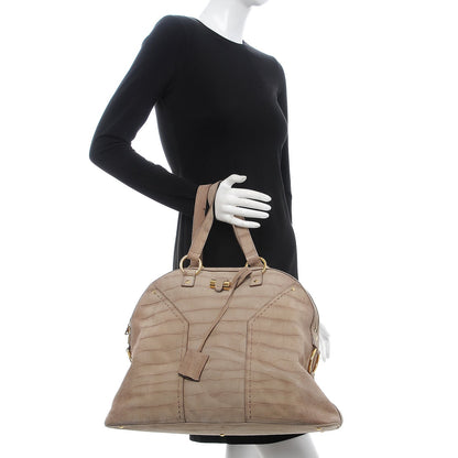 Saint Laurent Nubuck Croc Embossed Oversized Muse Beige 2 of 12