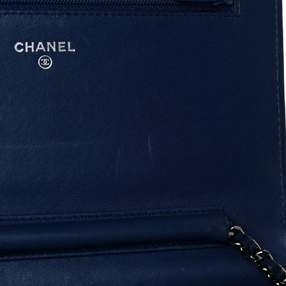 Chanel Lambskin Quilted CC Crossing Wallet On Chain WOC Blue 11 of 23