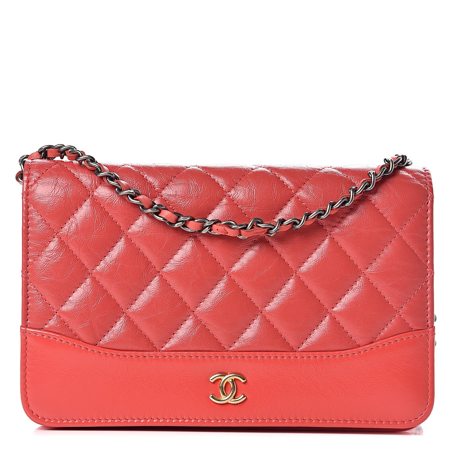 Chanel Patent Goatskin Quilted Gabrielle Wallet On Chain WOC Orange 1 of 11