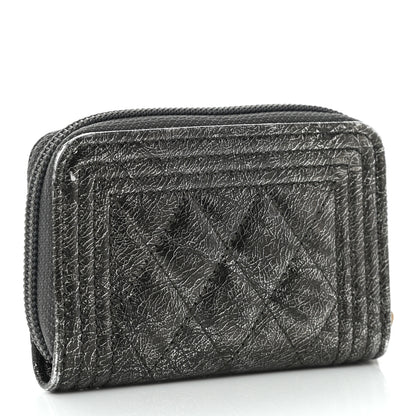 Chanel Cracked Metallic Calfskin Quilted Boy Zip Around Coin Purse Wallet Dark Silver 3 of 10