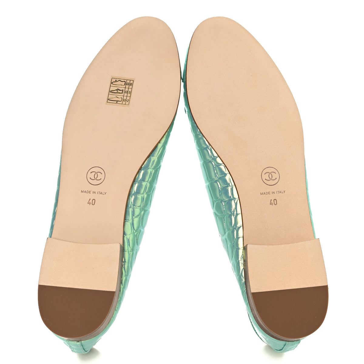 Chanel Iridescent Calfskin Crocodile Embossed Ballerina Flats 40 Green 6 of 10
