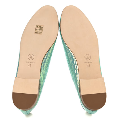 Chanel Iridescent Calfskin Crocodile Embossed Ballerina Flats 40 Green 6 of 10