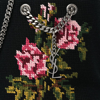 Saint Laurent Woven Wool Embroidered Baby Emmanuelle Bucket Bag Black 7 of 9