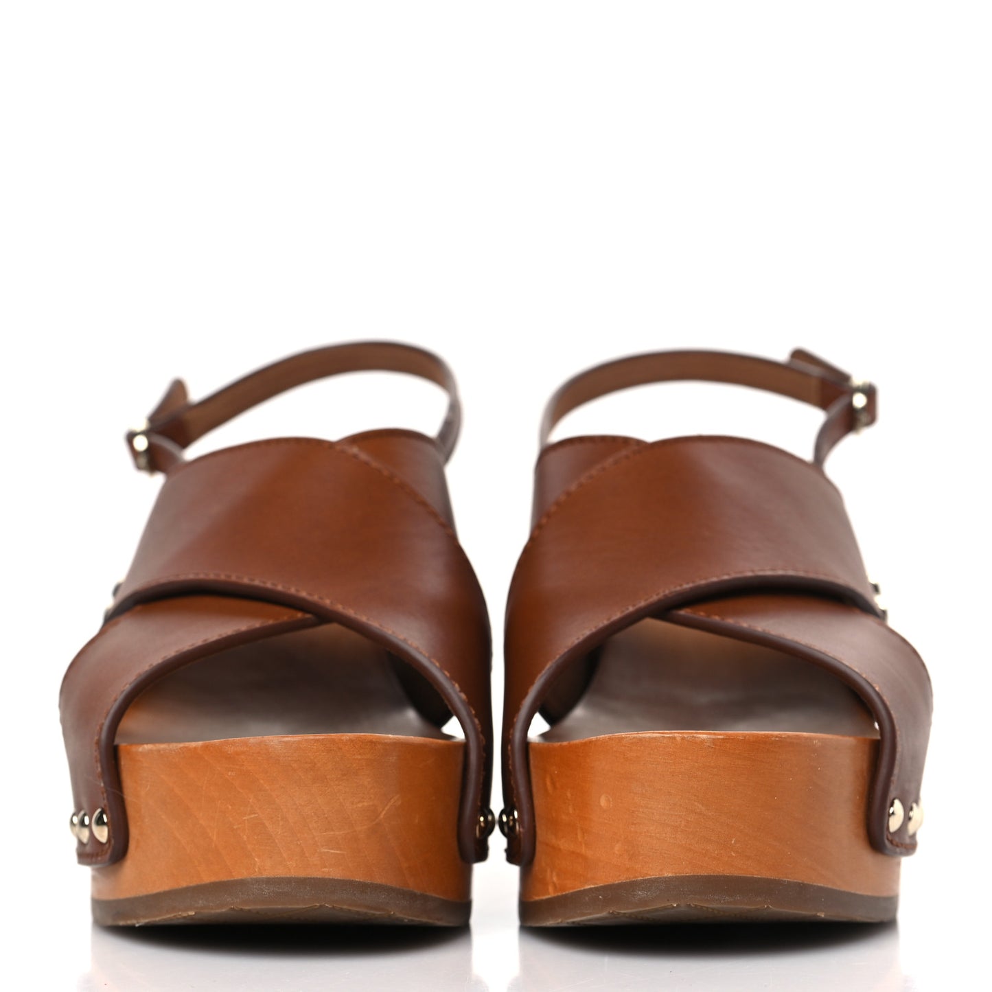 Calfskin Studded Slingback Clog Sandals 37 Dark Brown