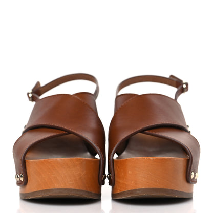 Chanel Calfskin Studded Slingback Clog Sandals 37 Dark Brown 2 of 9