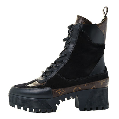 Louis Vuitton Suede Calfskin Monogram Laureate Platform Desert Boots 37 Black 1 of 10