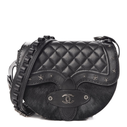 Chanel Pony Hair Calfskin Quilted Dallas Studded Saddle Bag Black 1 of 9