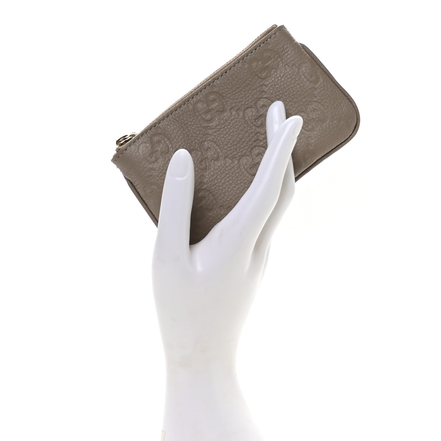 Gucci GG Grainy Calfskin Emblem Zip Key Case Taupe 2 of 8