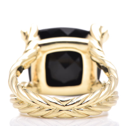 David Yurman 18K Yellow Gold Diamond Onyx 15mm Cushion On Point Ring 54 7 4 of 5