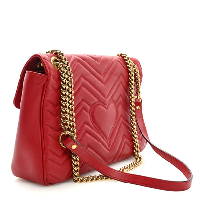 Gucci Calfskin Matelasse Medium GG Marmont Shoulder Bag Hibiscus Red 3 of 9