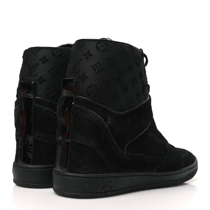 Louis Vuitton Calfskin Suede Monogram Cliff Top Wedge Sneakers 38.5 Black 5 of 8